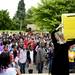 Principle Karla Graesley holds up the words to the fight song during the last day of school at Estabrook Elementary on Friday, June 7. Daniel Brenner I AnnArbor.com